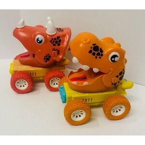 Triceratops & T-Rex Dinosaur Press N Go Monster Truck 5" Plastic Cars Lot of 2